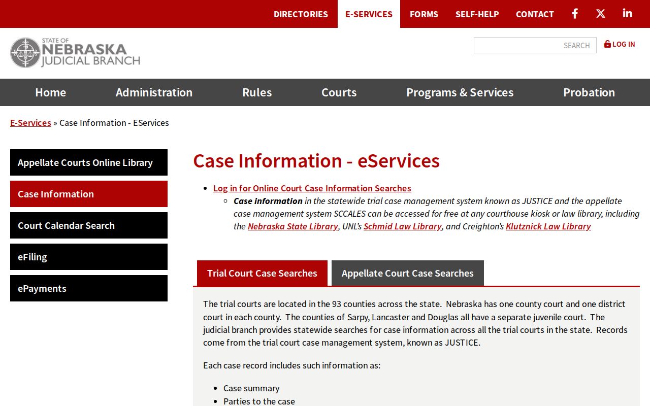 Knox County warrant lookup Nebraska case-information screen